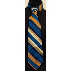 70s Vintage Multicolor Striped Print Silk Tie